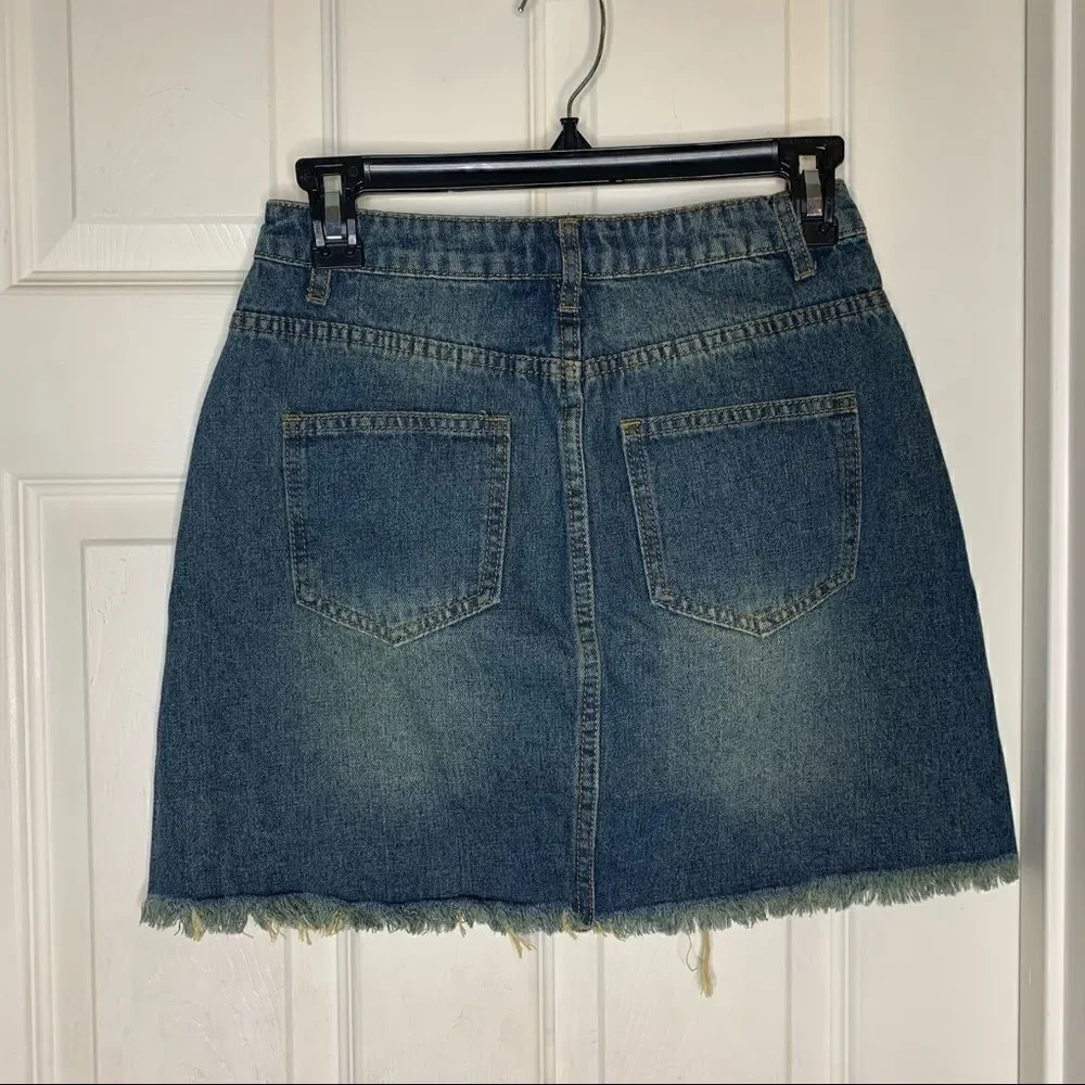 Missguided Ripped Aline Jean Skirt Raw Hem Size 4